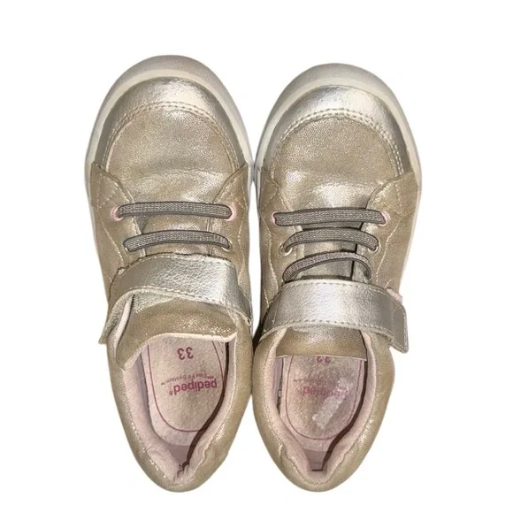 PEDIPED Dani Silver leather sneakers no tie girl’s tennis shoes size 33 1.5 2 - Picture 4 of 17